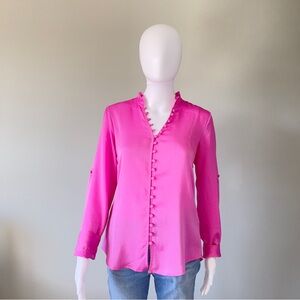 Express Pink Buttoned Mandarin Collar Blouse